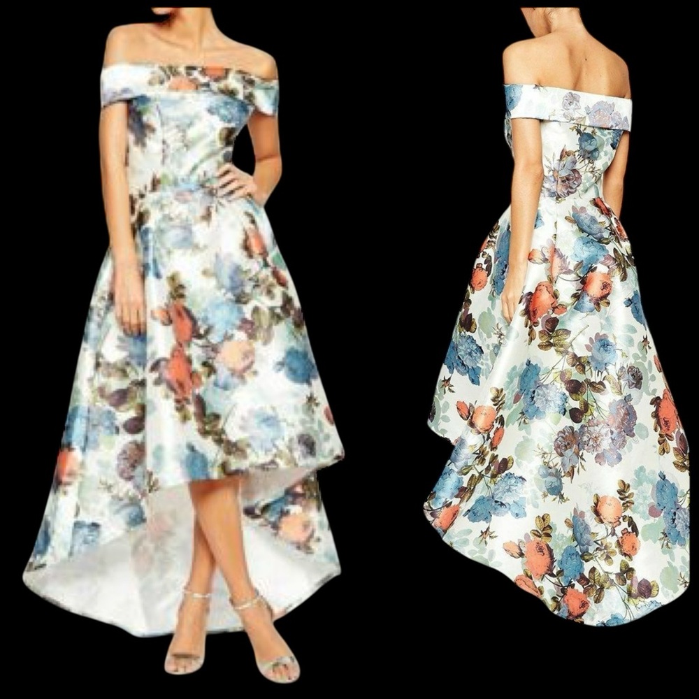 Chi Chi London Off Shoulder Floral High Low Sauna Dress UK 8 US 4 Midi